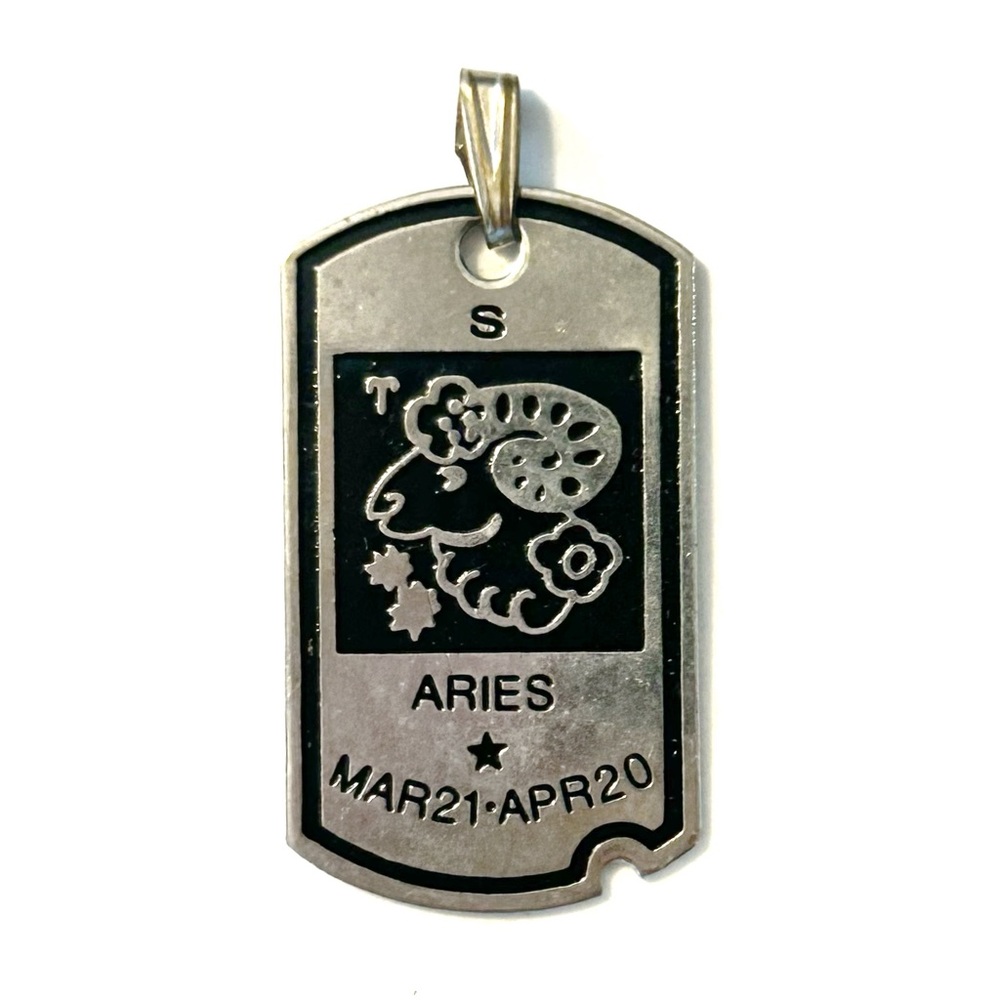 Zodiac Aries Ram Pendant Necklace Dog Tag March April Silver Black Horoscope Fun